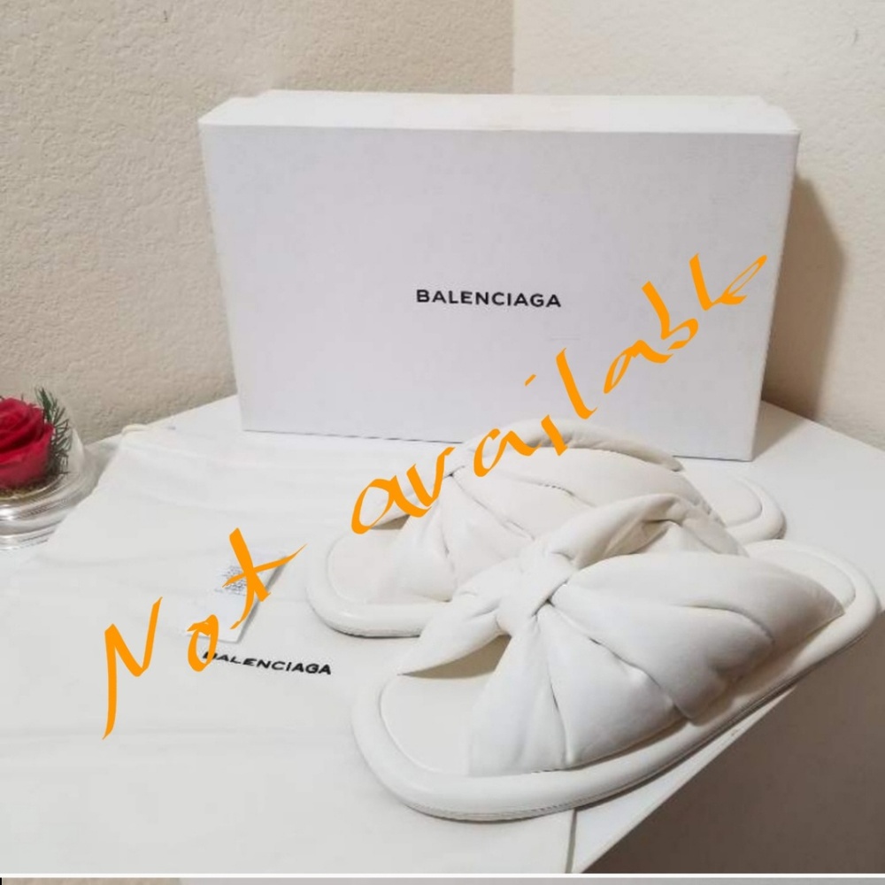Balenciaga Bow Leather Flat Slide Sandal 6US White